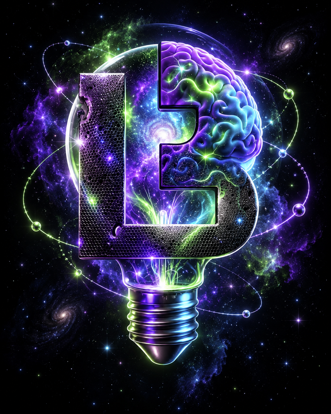 LuCre8z brain and lightbulb mark imagined as a creative universe