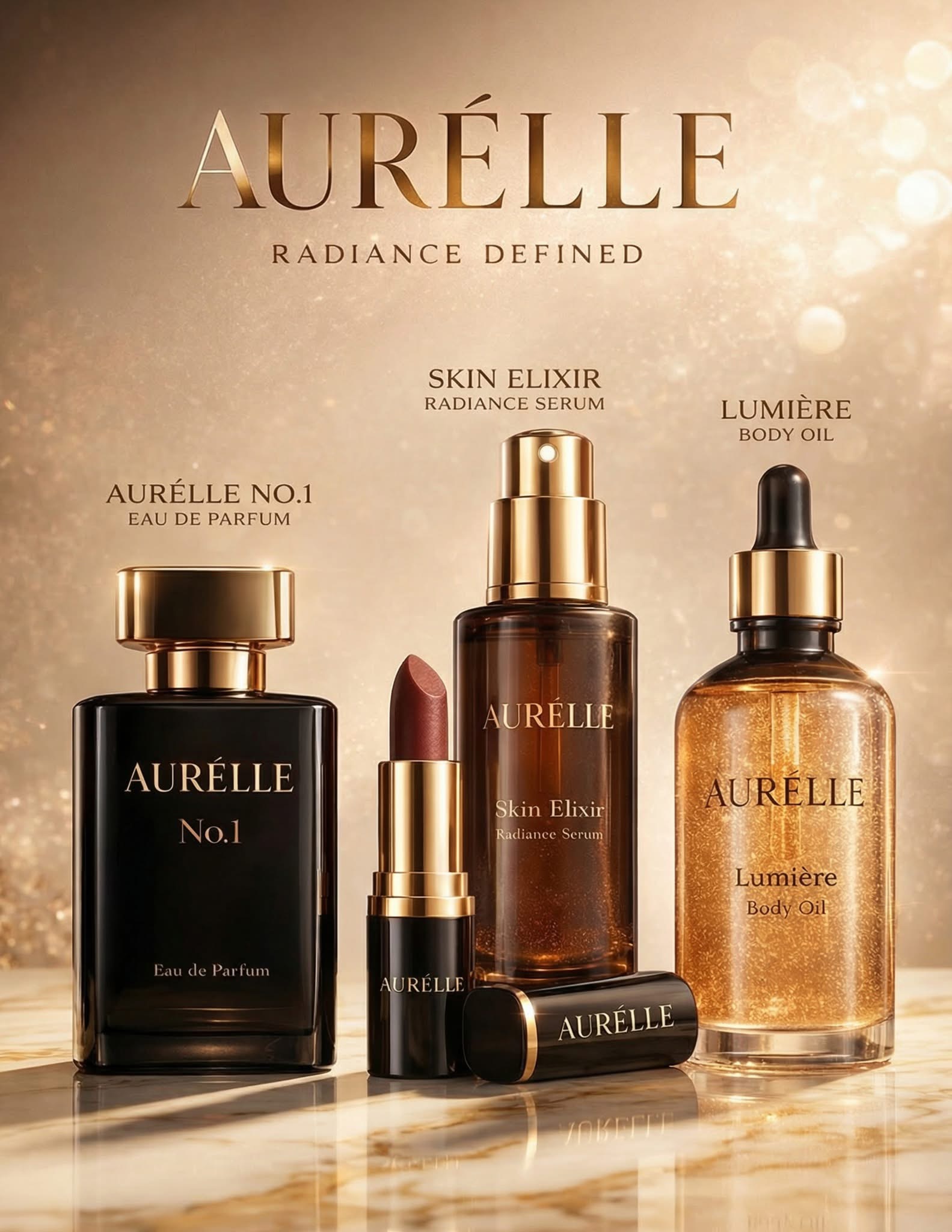 Aurélle luxury beauty product family