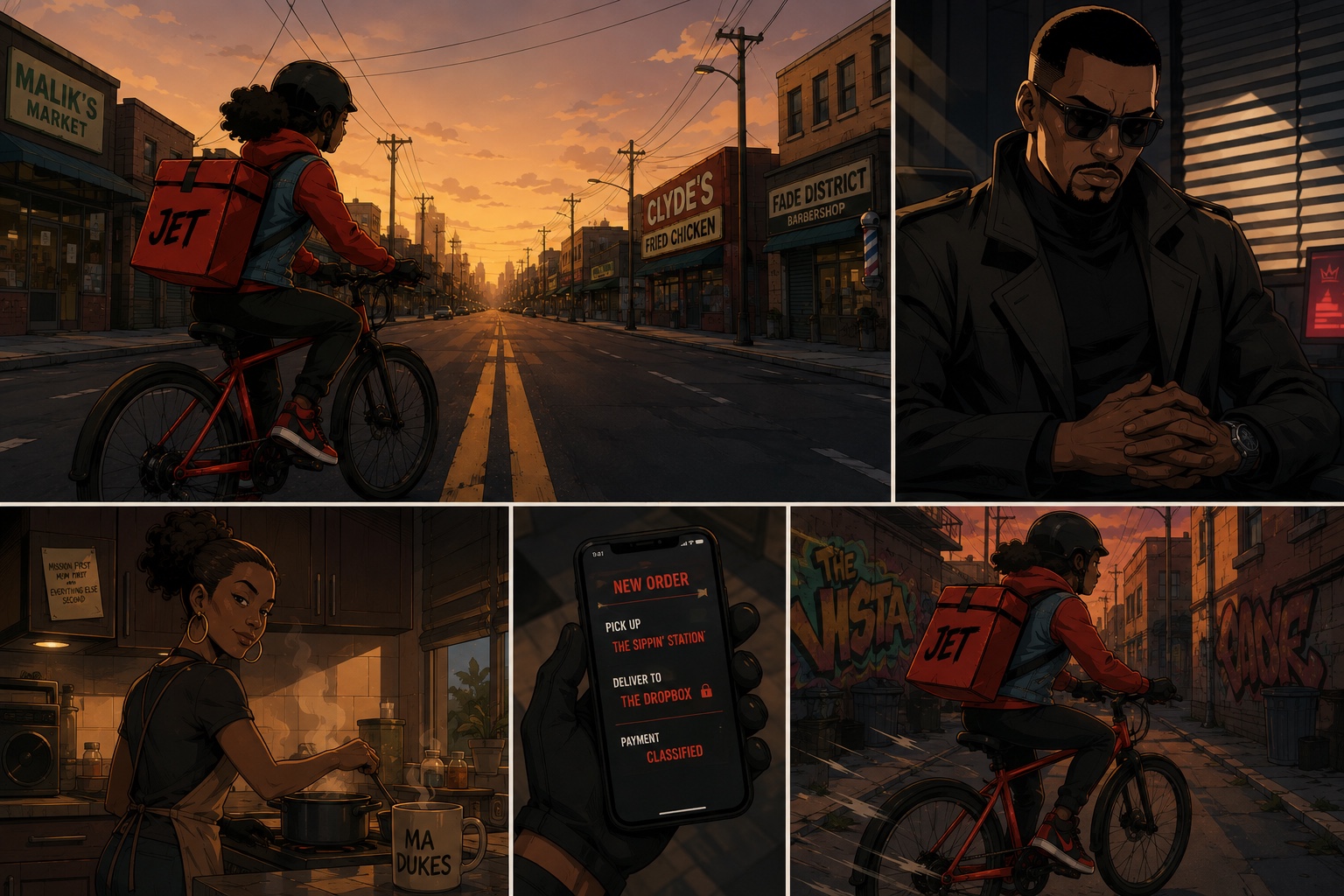 Jet riding through The Vista, Mr. Clutch, Ma Dukes, a classified delivery order and an alley ride