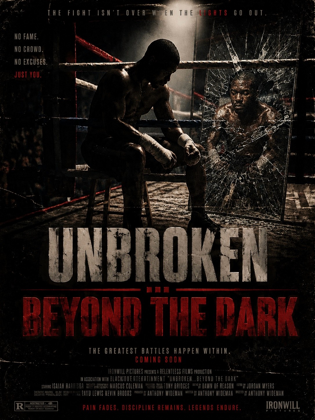 UNBROKEN… 1, 2 film artwork featuring a boxer in the ring