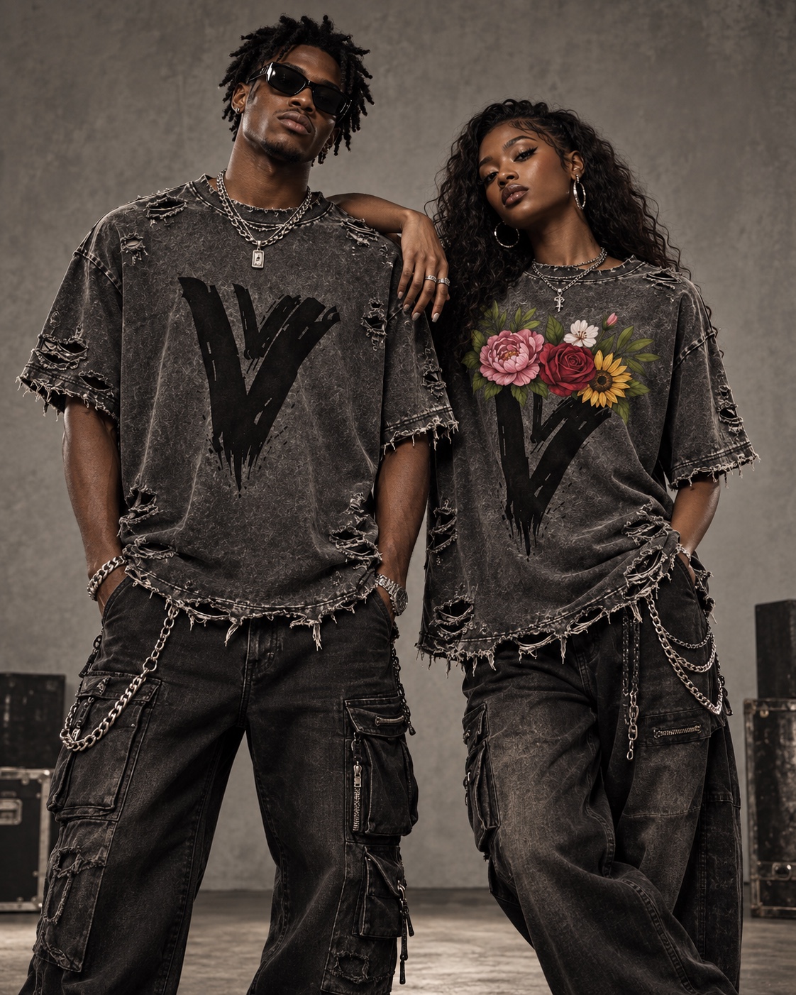 VZNRY VIBE distressed streetwear duo campaign visualization
