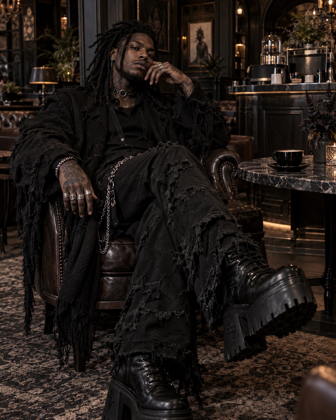 Alternative menswear lounge portrait