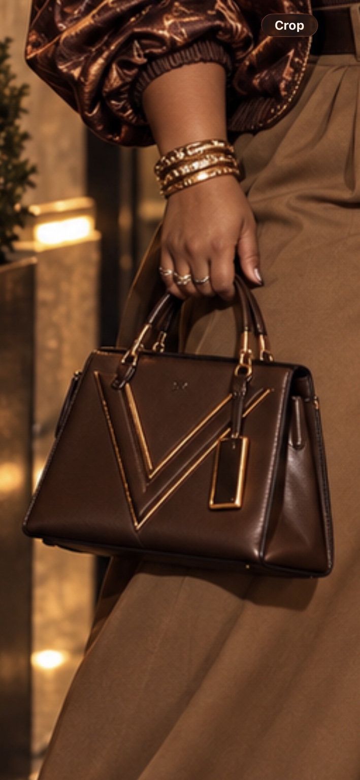 Structured brown V-line leather tote