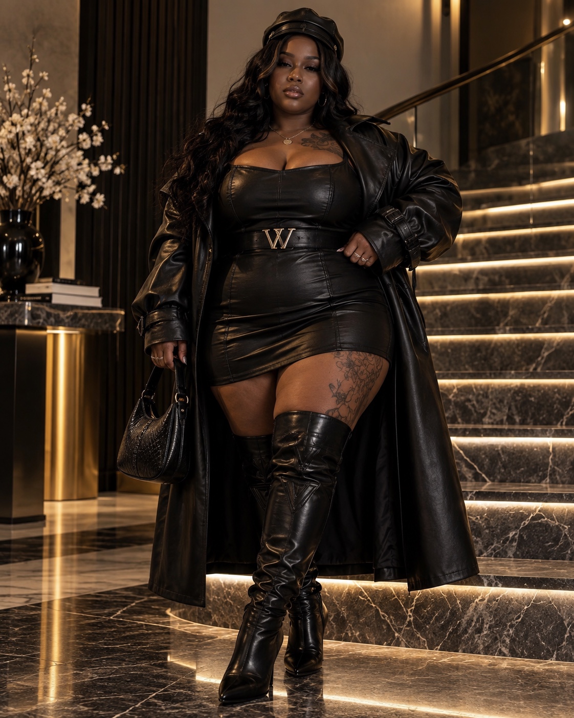 Black leather statement womenswear editorial